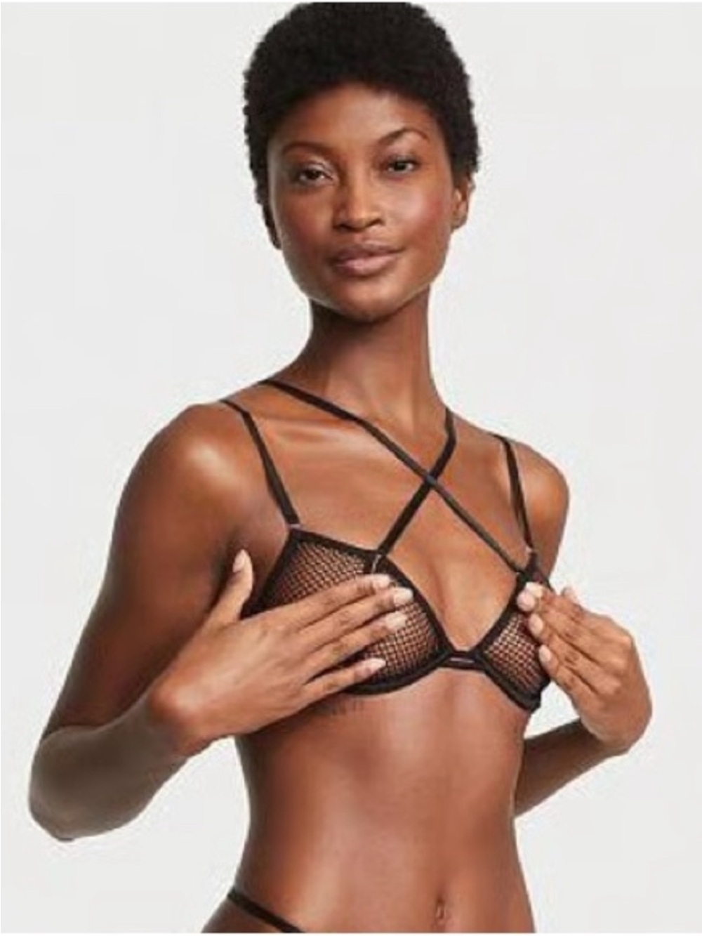 Victoria's Secret Black Fishnet Underwire Strappy Bra